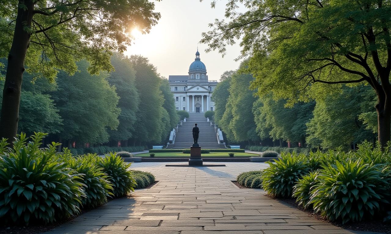 A calm, serene view of Merrion Square Park in Dublin, conveying tranquility.